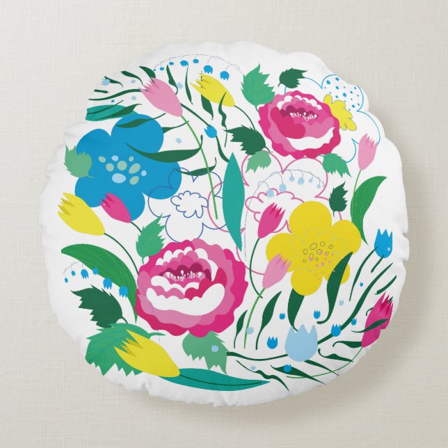 Bloempatroon met kleurrijk boeket. rond kussen (Voorkant)
