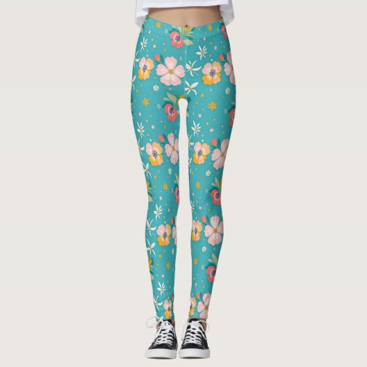 Bloempatroon met pastelkleuren leggings (Voorkant)