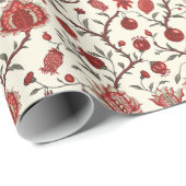 Bloempatroon met rode bloemen en bladeren cadeaupapier (Rol Hoek)