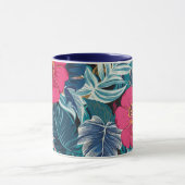 Bloempatroon met roze hibiscus en blauw gebladerte mok (Midden)