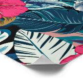 Bloempatroon met roze hibiscus en blauw gebladerte poster (Hoek)