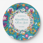 Bloempatroon Mexicaanse bruiloft gepersonaliseerd Papieren Bordje (Voorkant)