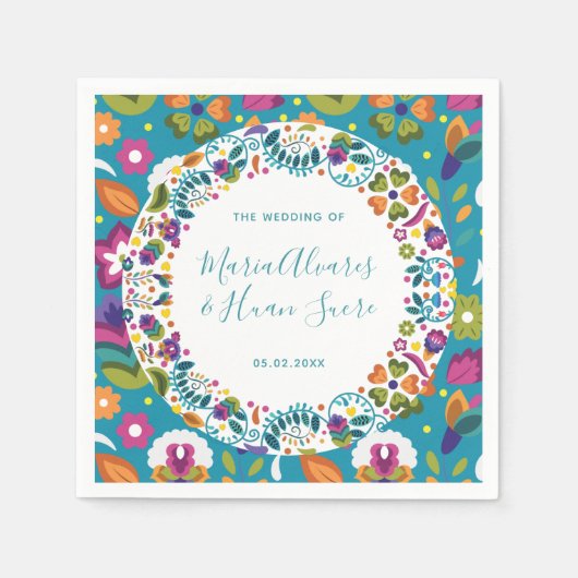 Bloempatroon Mexicaanse bruiloft gepersonaliseerd Servet (Voorkant)
