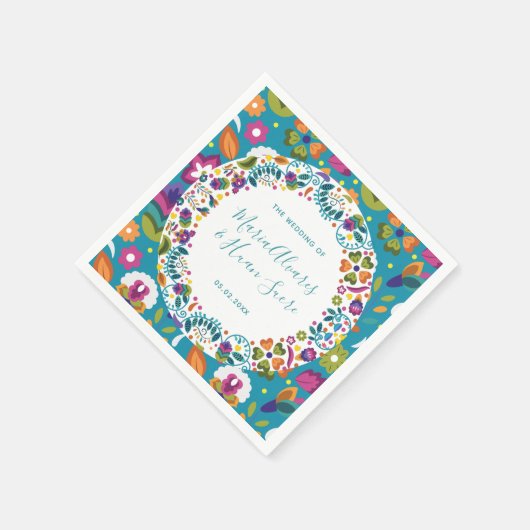 Bloempatroon Mexicaanse bruiloft gepersonaliseerd Servet (Hoek)