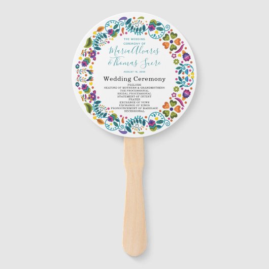 Bloempatroon Mexicaanse bruiloft programma Handwaaier (Voorkant)