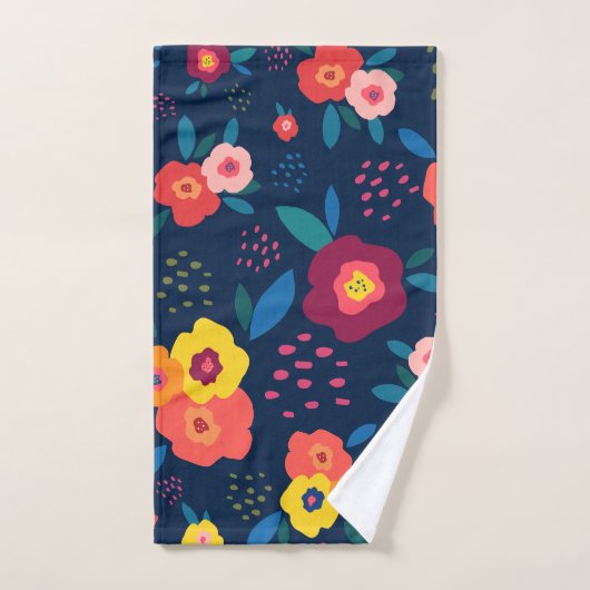 Bloempatroon Modern Blauw Koraal Geel Vet Bad Handdoek (Handdoek)