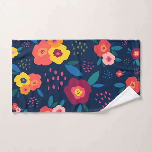 Bloempatroon Modern Blauw Koraal Geel Vet Bad Handdoek (Handdoek)