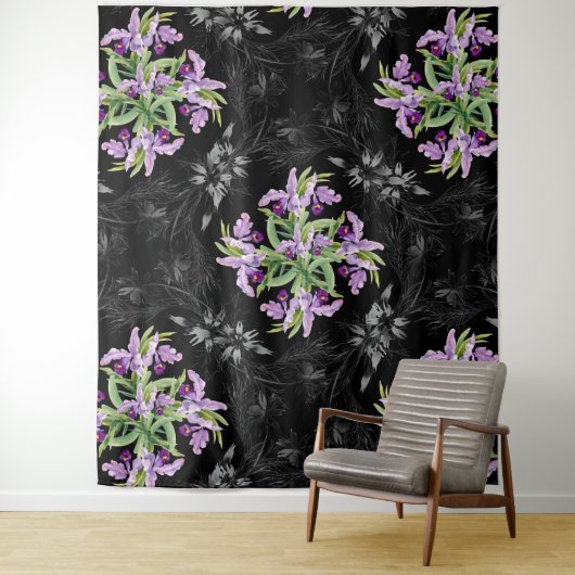 Bloempatroon Monochrome korenbloemen Orchidee Wandkleed (In situ)