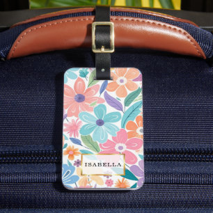 Bloempatroon monogram Bagagelabel