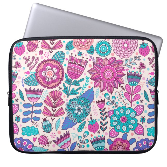  bloempatroon. Naadloze botanische textuur Laptop Sleeve (Voorkant)