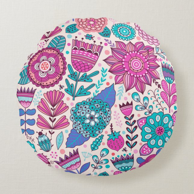  bloempatroon. Naadloze botanische textuur Rond Kussen (Voorkant)