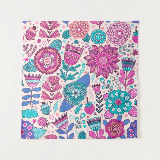  bloempatroon. Naadloze botanische textuur Wandkleed (Voorkant)