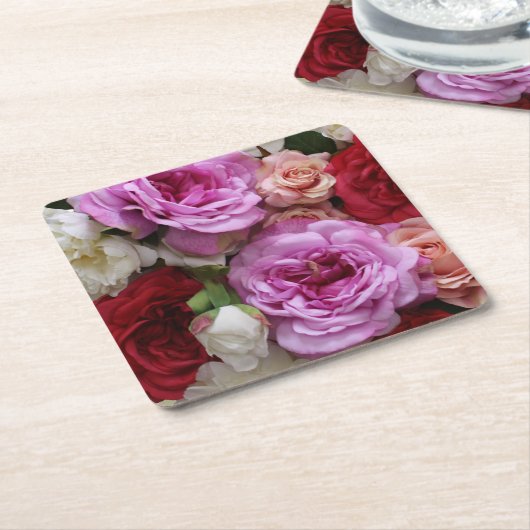 Bloempatroon onderzetters met rozen en pioenrozen (Schuin)