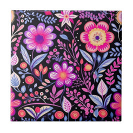  Bloempatroon Paarse Bloemen Shabby Chic Tegeltje