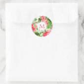 Bloempatroon Rode Hibiscus Monogram Ronde sticker (Tas)