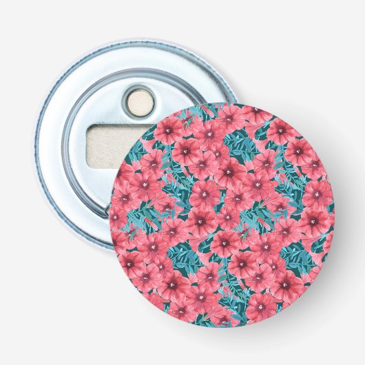 Bloempatroon rode waterverf petunia button flesopener (Voorkant)
