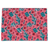 Bloempatroon rode waterverf petunia groot cadeauzakje (Voorkant)