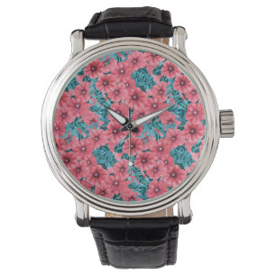 Bloempatroon rode waterverf petunia horloge