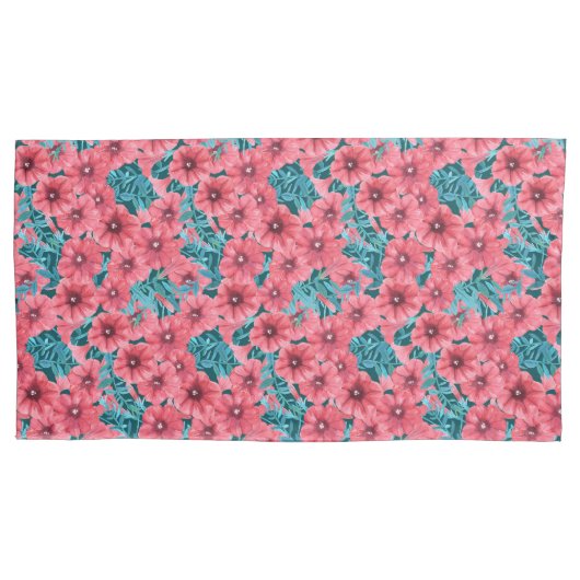 Bloempatroon rode waterverf petunia kussensloop (Voorkant-Links)