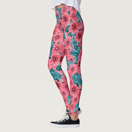 Bloempatroon rode waterverf petunia leggings (Links)