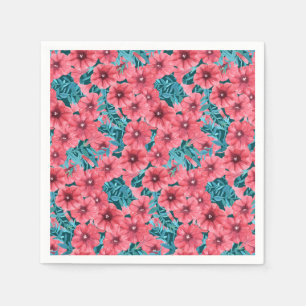 Bloempatroon rode waterverf petunia servetten