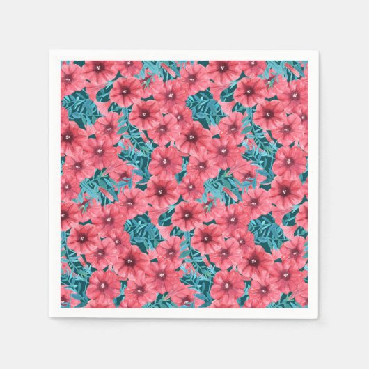 Bloempatroon rode waterverf petunia servetten (Voorkant)