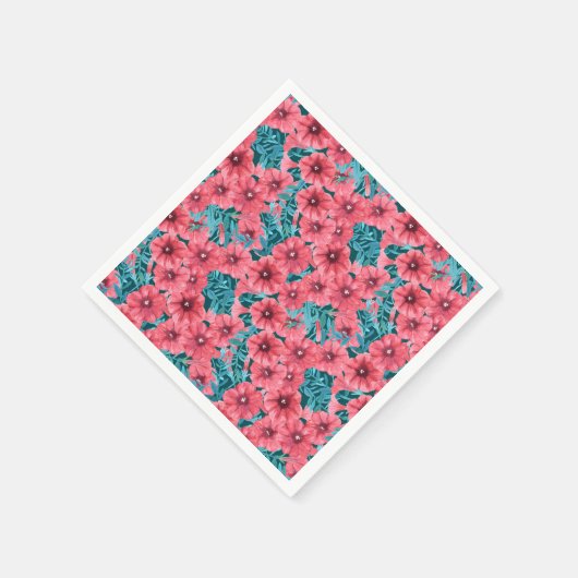 Bloempatroon rode waterverf petunia servetten (Hoek)