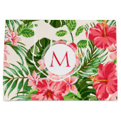 Bloempatroon Rood Hibiscus Monogram L Gift Bag Large Cadeautasje (Voorkant)