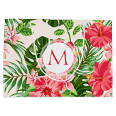 Bloempatroon Rood Hibiscus Monogram L Gift Bag Large Cadeautasje (Achterkant)