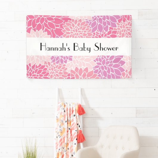 Bloempatroon, roze Dahlia, Baby shower Spandoek (Insitu)