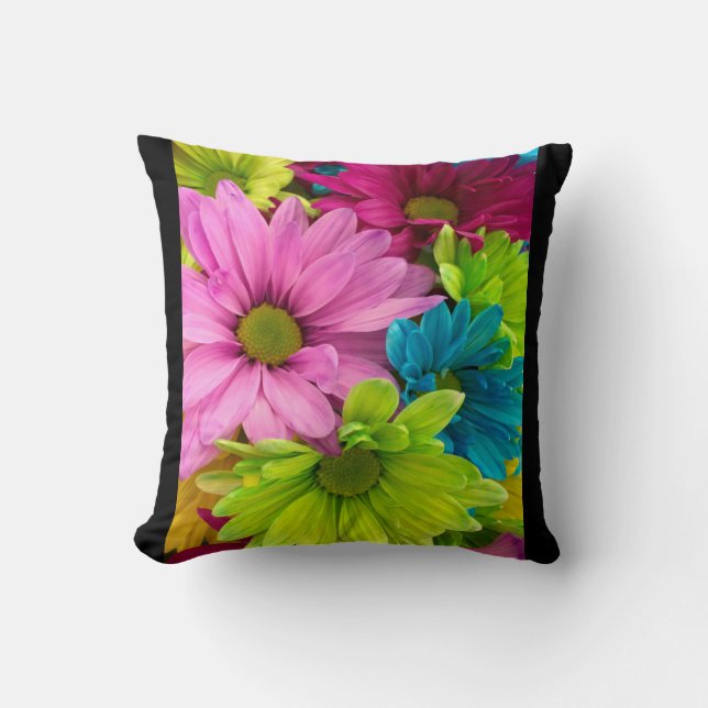 Bloempatroon roze groen blauw kussen (Voorkant)