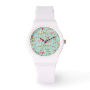  bloempatroon rozen blauw roos horloge