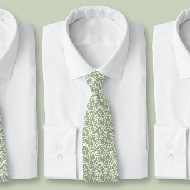 Bloempatroon Salie Groen Moderne  Bloemen Stropdas