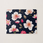 Bloempatroon Schattige Wit en Roze Bloemen Legpuzzel (Horizontaal)