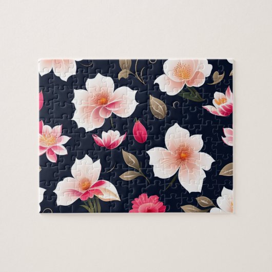 Bloempatroon Schattige Wit en Roze Bloemen Legpuzzel (Horizontaal)