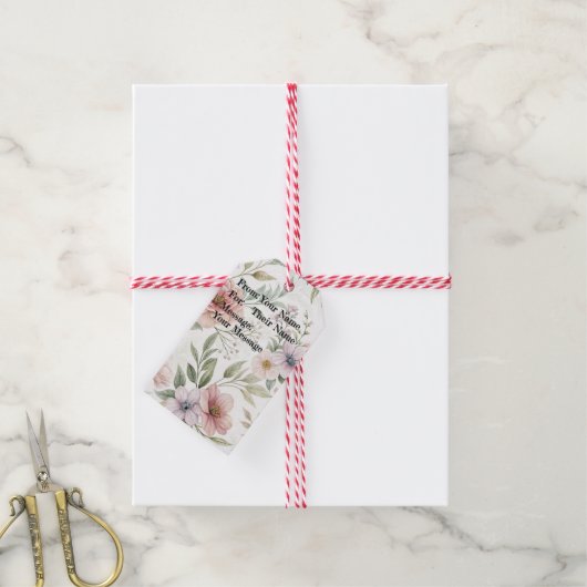 Bloempatroon Tekening Pastel Aangepaste Bericht Cadeaulabel (Met Touw)
