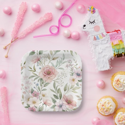 Bloempatroon Tekening Pastel Kleur Papieren Bordje (Feest)