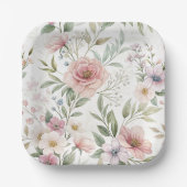 Bloempatroon Tekening Pastel Kleur Papieren Bordje (Voorkant)