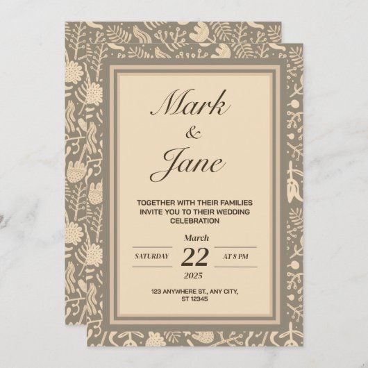 Bloempatroon thema bruiloft uitnodiging (Voorkant / Achterkant)
