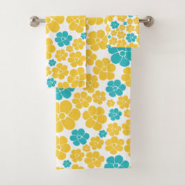 Bloempatroon - Turquoise en Yellow Bad Handdoek