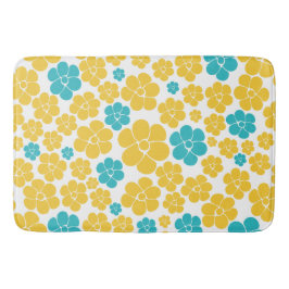 Bloempatroon - Turquoise en Yellow Badmat