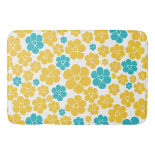 Bloempatroon - Turquoise en Yellow Badmat