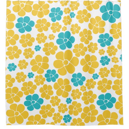 Bloempatroon - Turquoise en Yellow Douchegordijn (Voorkant)