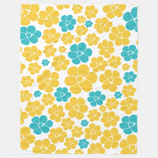Bloempatroon - Turquoise en Yellow Fleece Deken (Voorkant)