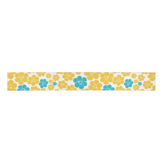 Bloempatroon - Turquoise en Yellow Grosgrain Lint (Voorkant)