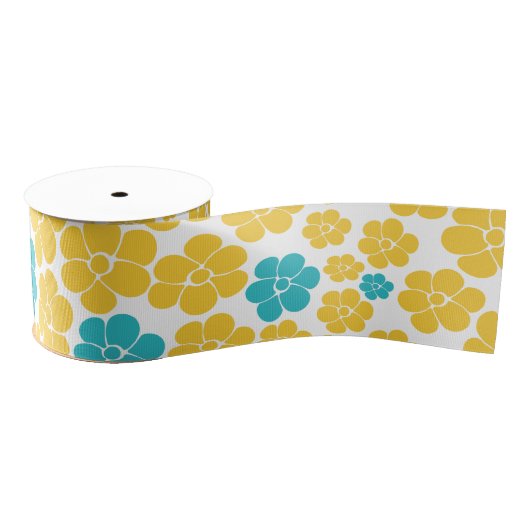 Bloempatroon - Turquoise en Yellow Grosgrain Lint (Spoel)