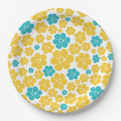 Bloempatroon - Turquoise en Yellow Papieren Bordje (Voorkant)