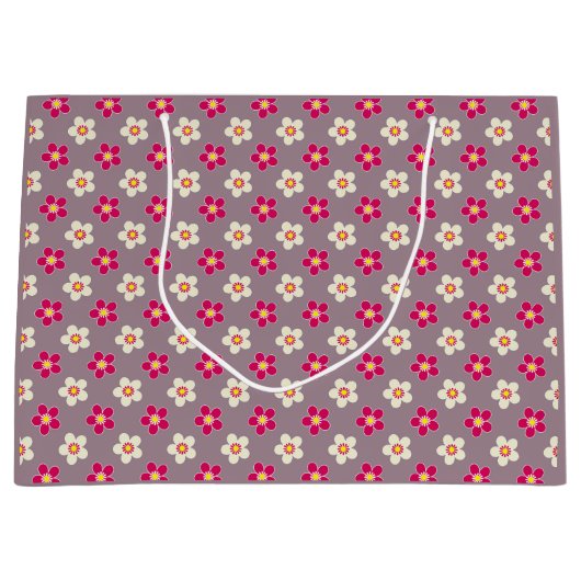 Bloempatroon van karmozijnrode en witte bloemen op groot cadeauzakje (Voorkant)