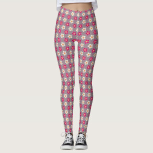 Bloempatroon van karmozijnrode en witte bloemen op leggings