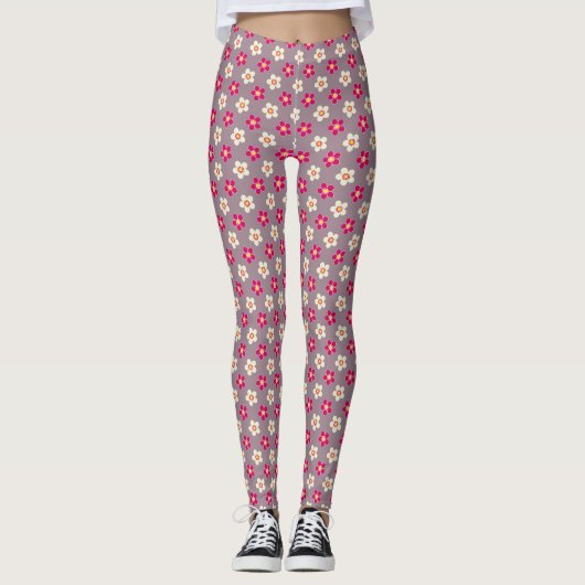 Bloempatroon van karmozijnrode en witte bloemen op leggings (Voorkant)